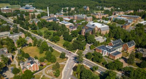 aerial photo of Durham campus in the summer